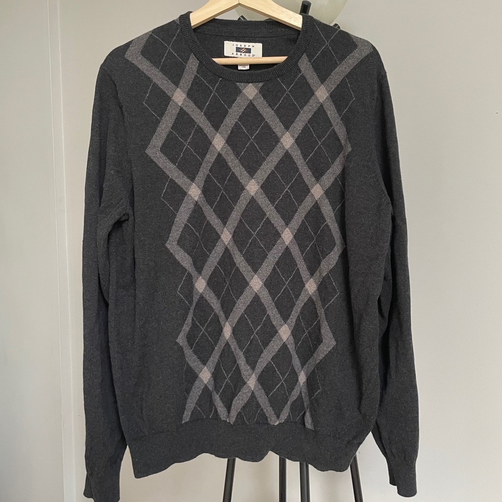 Joseph Abboud Men's Gray Argyle Sweater XL